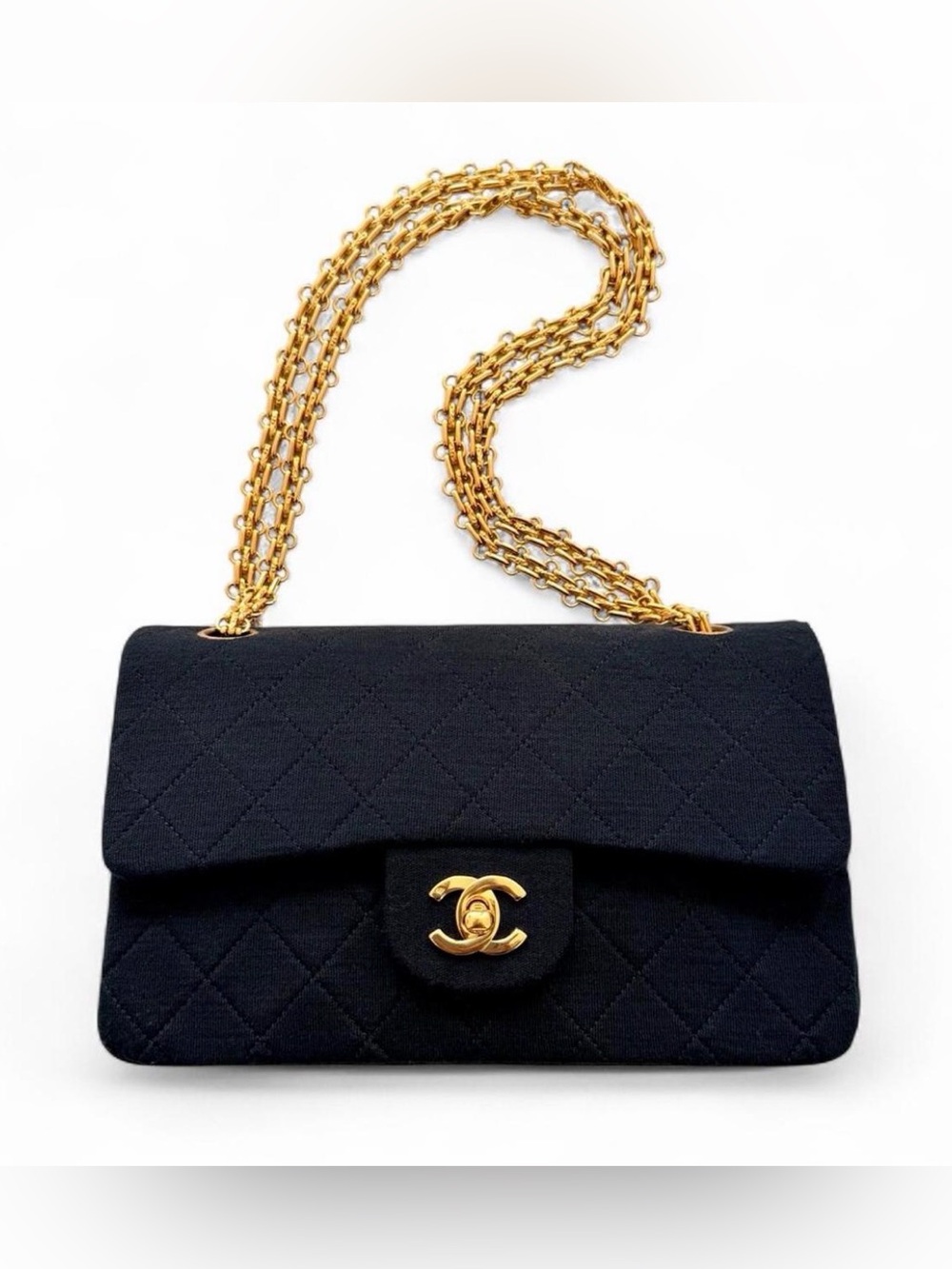 CHANEL 1988 Jersey Quilted Medium Double Flap